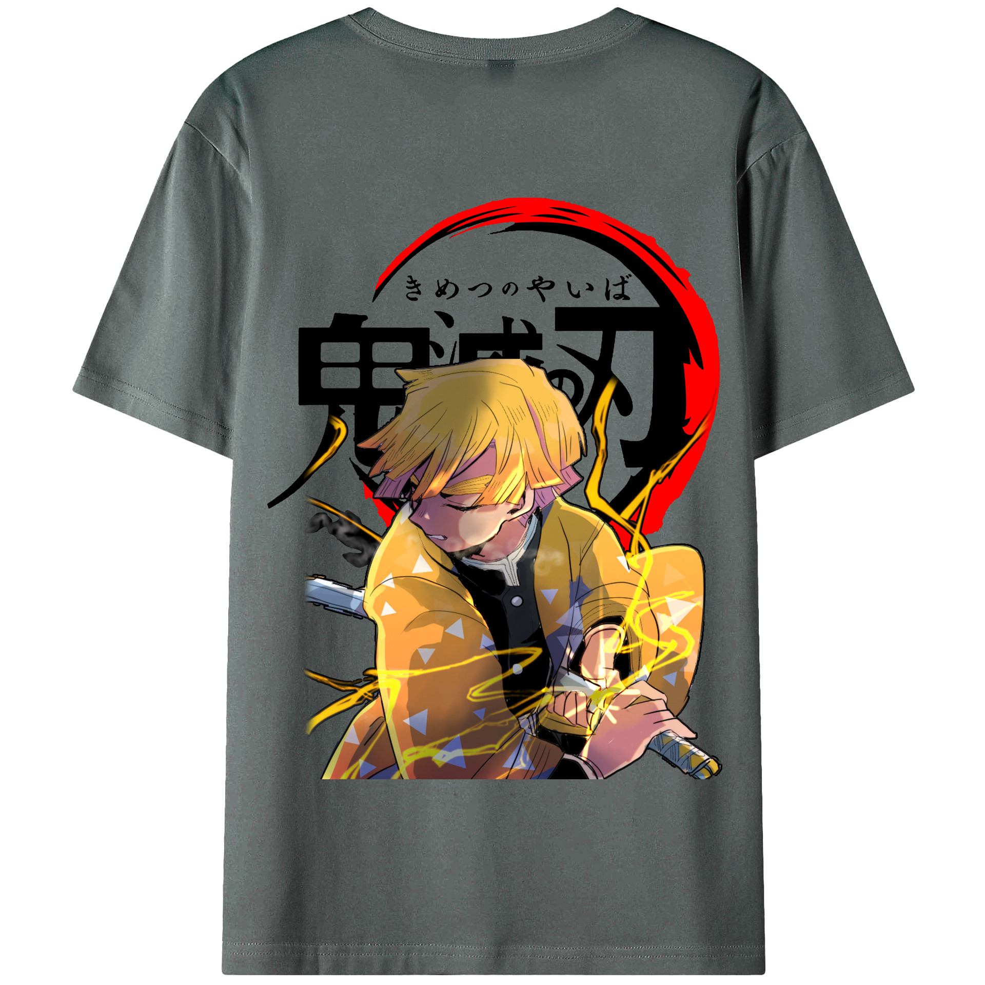 （画像用） 鬼滅の刃（きめつのやいば）我妻 善逸／あがつま ぜんいつ Agatsuma Zenitsu 綿100％半袖Tシャツ（背面プリント）